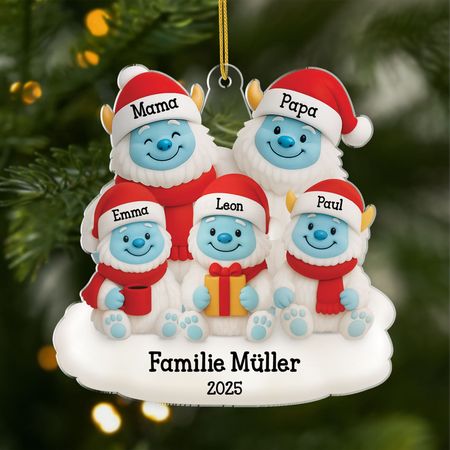 Die Familie Yeti - Personalisierte Weihnachtsgeschenke | Acryl Weihnachtsschmuck